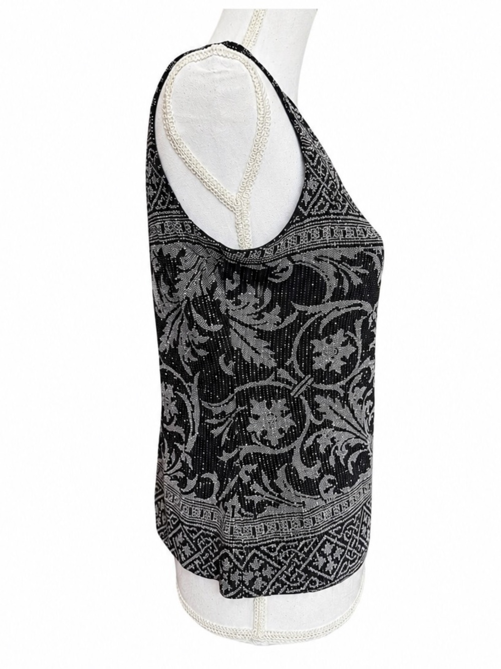 Alex Evenings Sparkle Sleeveless Top.  Black with silver sparkles. Petit Medium - Picture 3 of 7